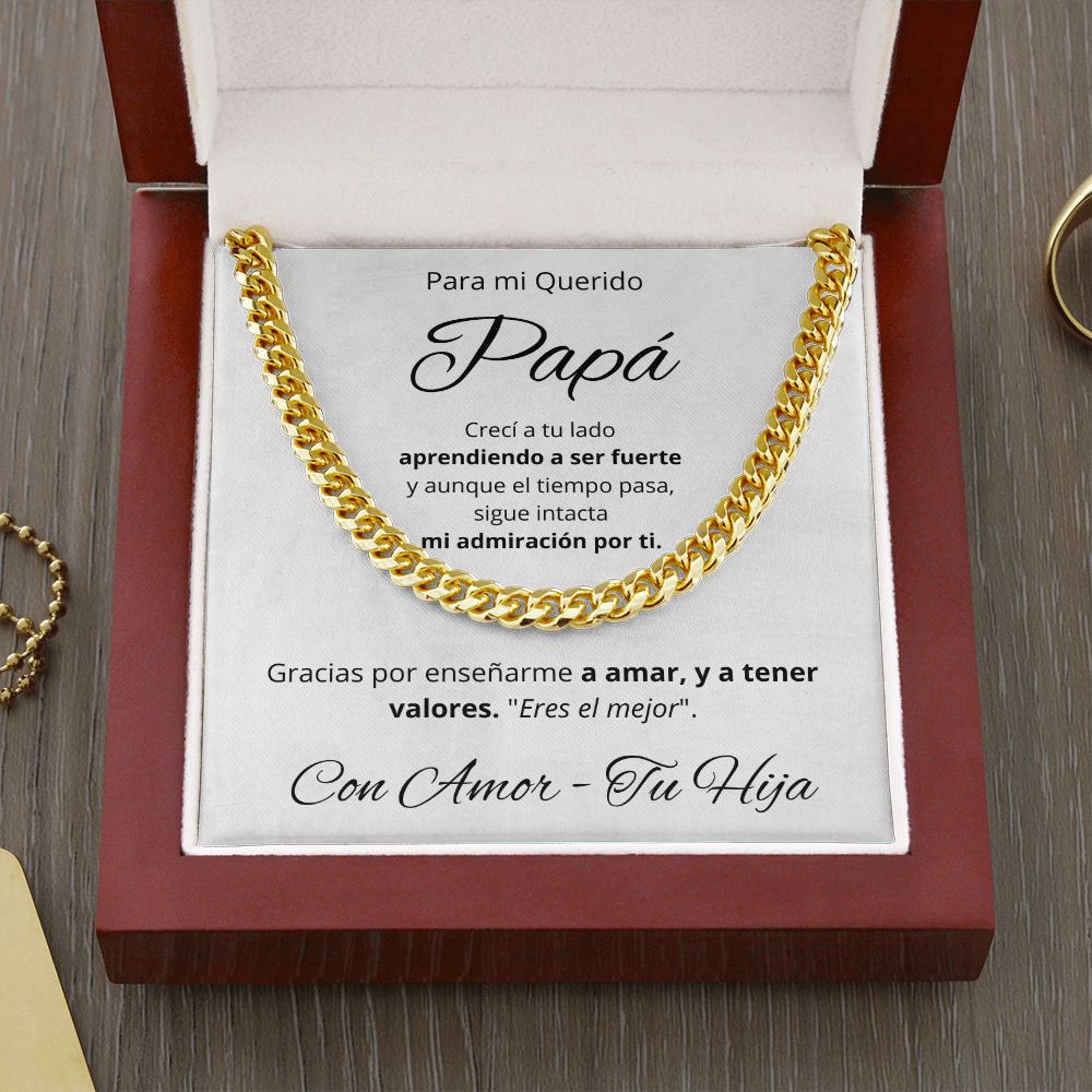 Regalo Para Mi Querido Papa Collar Para Hombre Cadena Inspirado En Estilo Cubano Regalo De Hija Para Papa en su Cumpleanos, Dia Del Padre, Aniversario o Navidad Cadena de Acero Inoxidable Pulido u Oro Amarillo De 14 Quilates