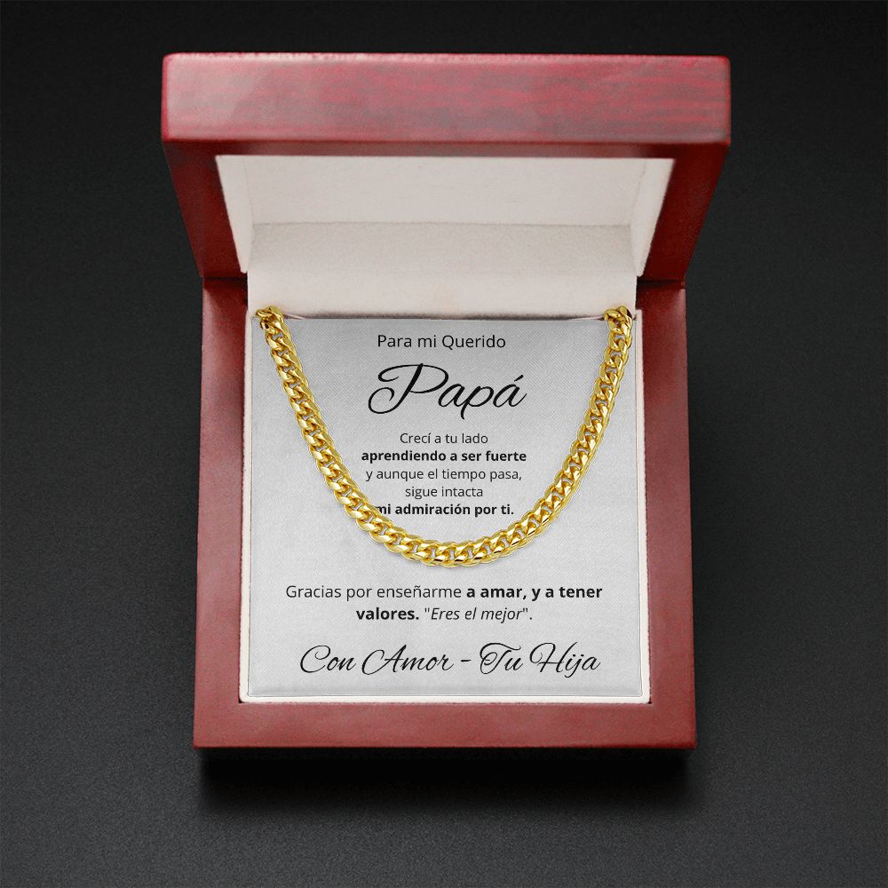 Regalo Para Mi Querido Papa Collar Para Hombre Cadena Inspirado En Estilo Cubano Regalo De Hija Para Papa en su Cumpleanos, Dia Del Padre, Aniversario o Navidad Cadena de Acero Inoxidable Pulido u Oro Amarillo De 14 Quilates
