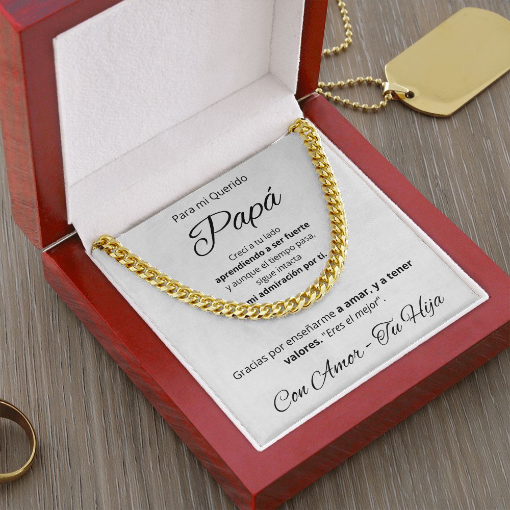 Regalo Para Mi Querido Papa Collar Para Hombre Cadena Inspirado En Estilo Cubano Regalo De Hija Para Papa en su Cumpleanos, Dia Del Padre, Aniversario o Navidad Cadena de Acero Inoxidable Pulido u Oro Amarillo De 14 Quilates