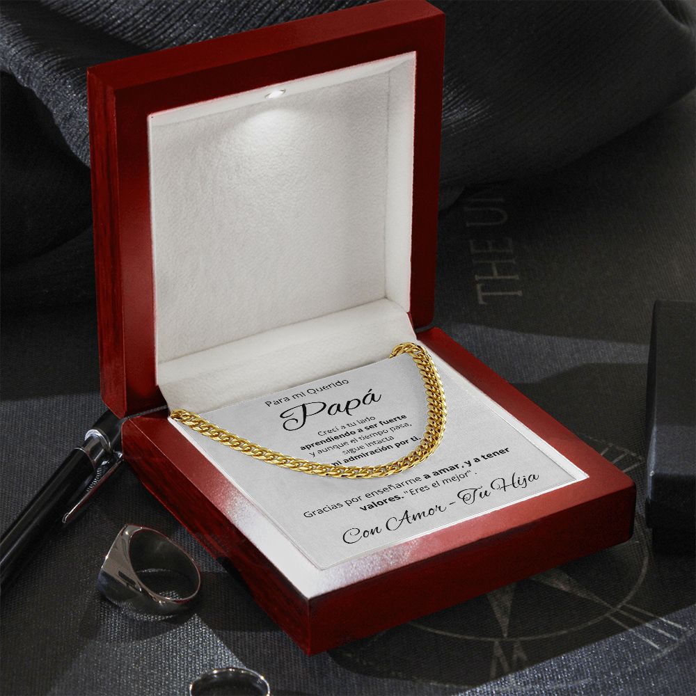 Regalo Para Mi Querido Papa Collar Para Hombre Cadena Inspirado En Estilo Cubano Regalo De Hija Para Papa en su Cumpleanos, Dia Del Padre, Aniversario o Navidad Cadena de Acero Inoxidable Pulido u Oro Amarillo De 14 Quilates