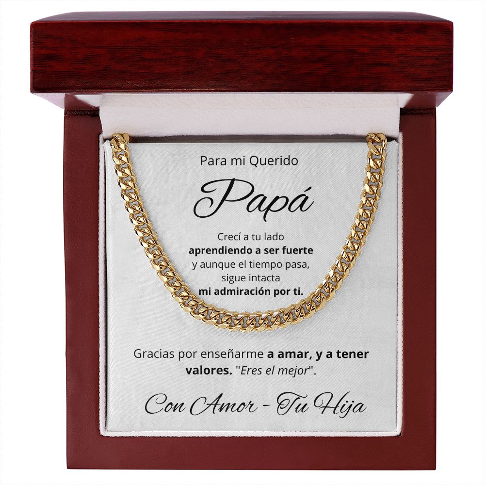 Regalo Para Mi Querido Papa Collar Para Hombre Cadena Inspirado En Estilo Cubano Regalo De Hija Para Papa en su Cumpleanos, Dia Del Padre, Aniversario o Navidad Cadena de Acero Inoxidable Pulido u Oro Amarillo De 14 Quilates