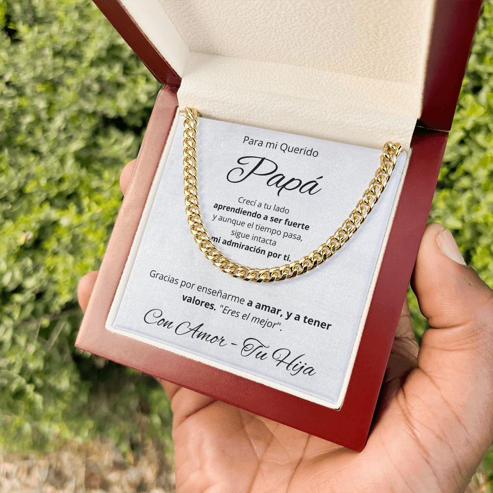 Regalo Para Mi Querido Papa Collar Para Hombre Cadena Inspirado En Estilo Cubano Regalo De Hija Para Papa en su Cumpleanos, Dia Del Padre, Aniversario o Navidad Cadena de Acero Inoxidable Pulido u Oro Amarillo De 14 Quilates
