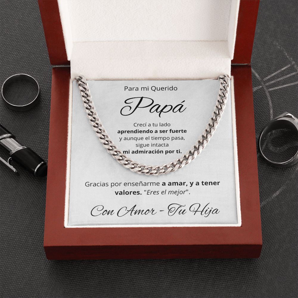 Regalo Para Mi Querido Papa Collar Para Hombre Cadena Inspirado En Estilo Cubano Regalo De Hija Para Papa en su Cumpleanos, Dia Del Padre, Aniversario o Navidad Cadena de Acero Inoxidable Pulido u Oro Amarillo De 14 Quilates