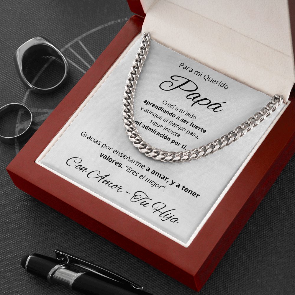 Regalo Para Mi Querido Papa Collar Para Hombre Cadena Inspirado En Estilo Cubano Regalo De Hija Para Papa en su Cumpleanos, Dia Del Padre, Aniversario o Navidad Cadena de Acero Inoxidable Pulido u Oro Amarillo De 14 Quilates