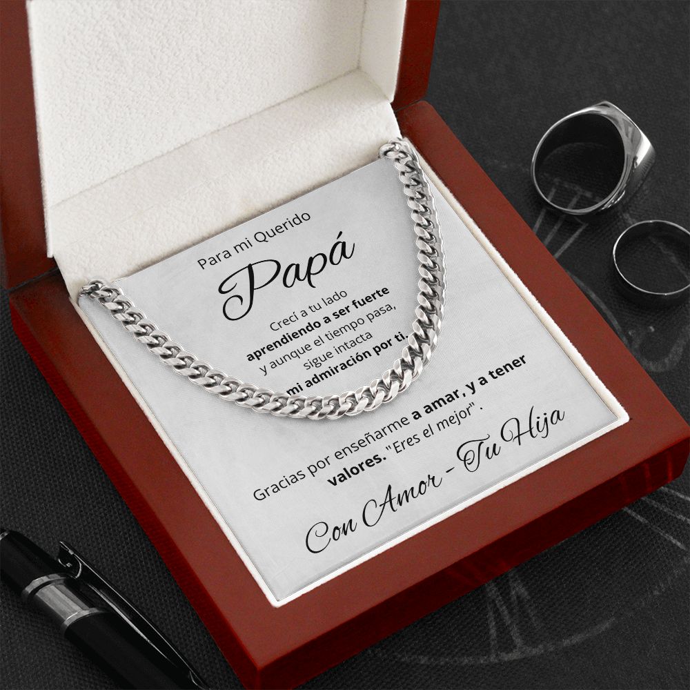 Regalo Para Mi Querido Papa Collar Para Hombre Cadena Inspirado En Estilo Cubano Regalo De Hija Para Papa en su Cumpleanos, Dia Del Padre, Aniversario o Navidad Cadena de Acero Inoxidable Pulido u Oro Amarillo De 14 Quilates