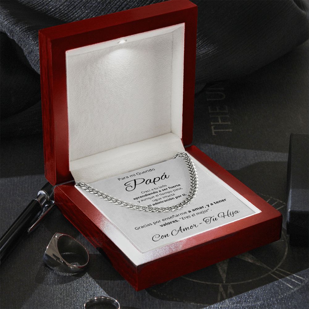 Regalo Para Mi Querido Papa Collar Para Hombre Cadena Inspirado En Estilo Cubano Regalo De Hija Para Papa en su Cumpleanos, Dia Del Padre, Aniversario o Navidad Cadena de Acero Inoxidable Pulido u Oro Amarillo De 14 Quilates