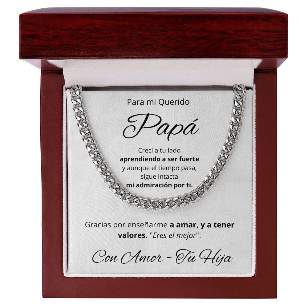 Regalo Para Mi Querido Papa Collar Para Hombre Cadena Inspirado En Estilo Cubano Regalo De Hija Para Papa en su Cumpleanos, Dia Del Padre, Aniversario o Navidad Cadena de Acero Inoxidable Pulido u Oro Amarillo De 14 Quilates