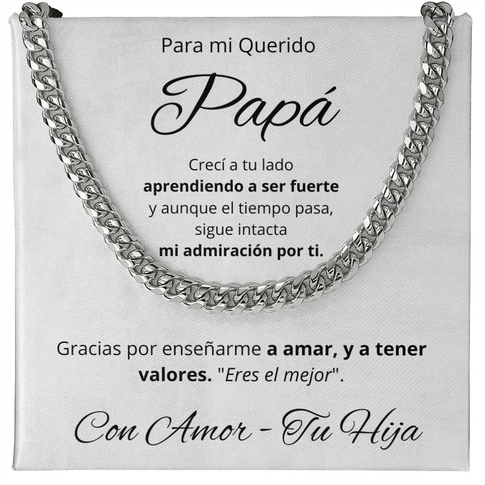 Regalo Para Mi Querido Papa Collar Para Hombre Cadena Inspirado En Estilo Cubano Regalo De Hija Para Papa en su Cumpleanos, Dia Del Padre, Aniversario o Navidad Cadena de Acero Inoxidable Pulido u Oro Amarillo De 14 Quilates