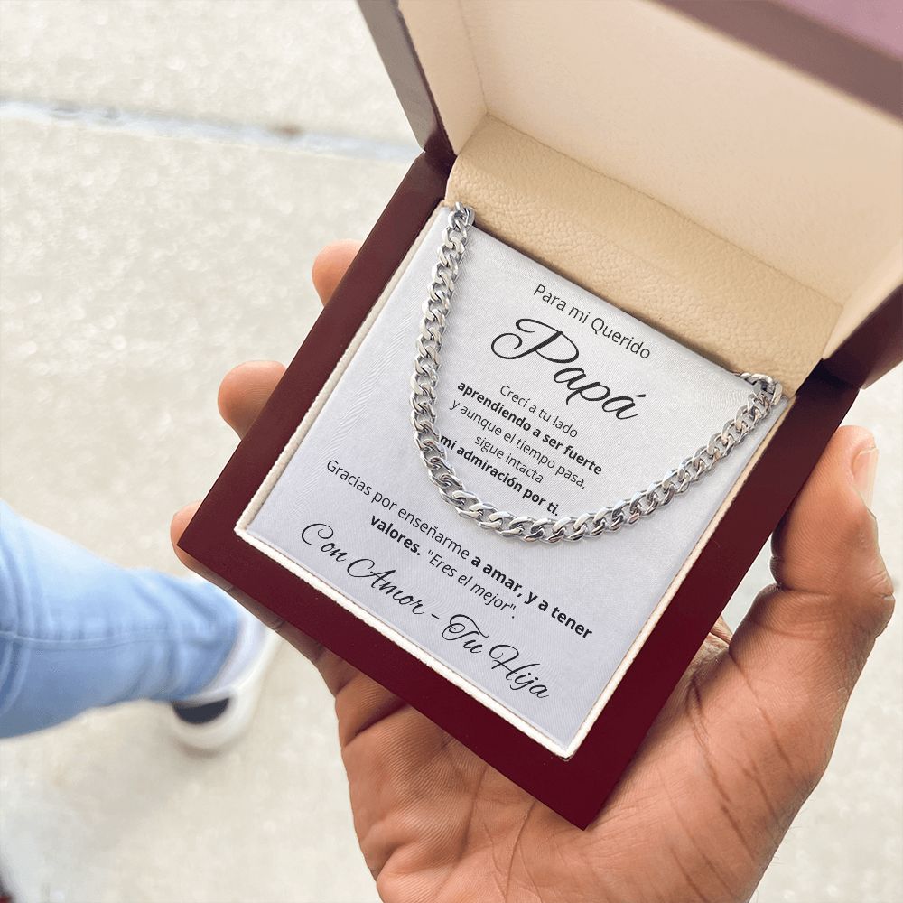 Regalo Para Mi Querido Papa Collar Para Hombre Cadena Inspirado En Estilo Cubano Regalo De Hija Para Papa en su Cumpleanos, Dia Del Padre, Aniversario o Navidad Cadena de Acero Inoxidable Pulido u Oro Amarillo De 14 Quilates