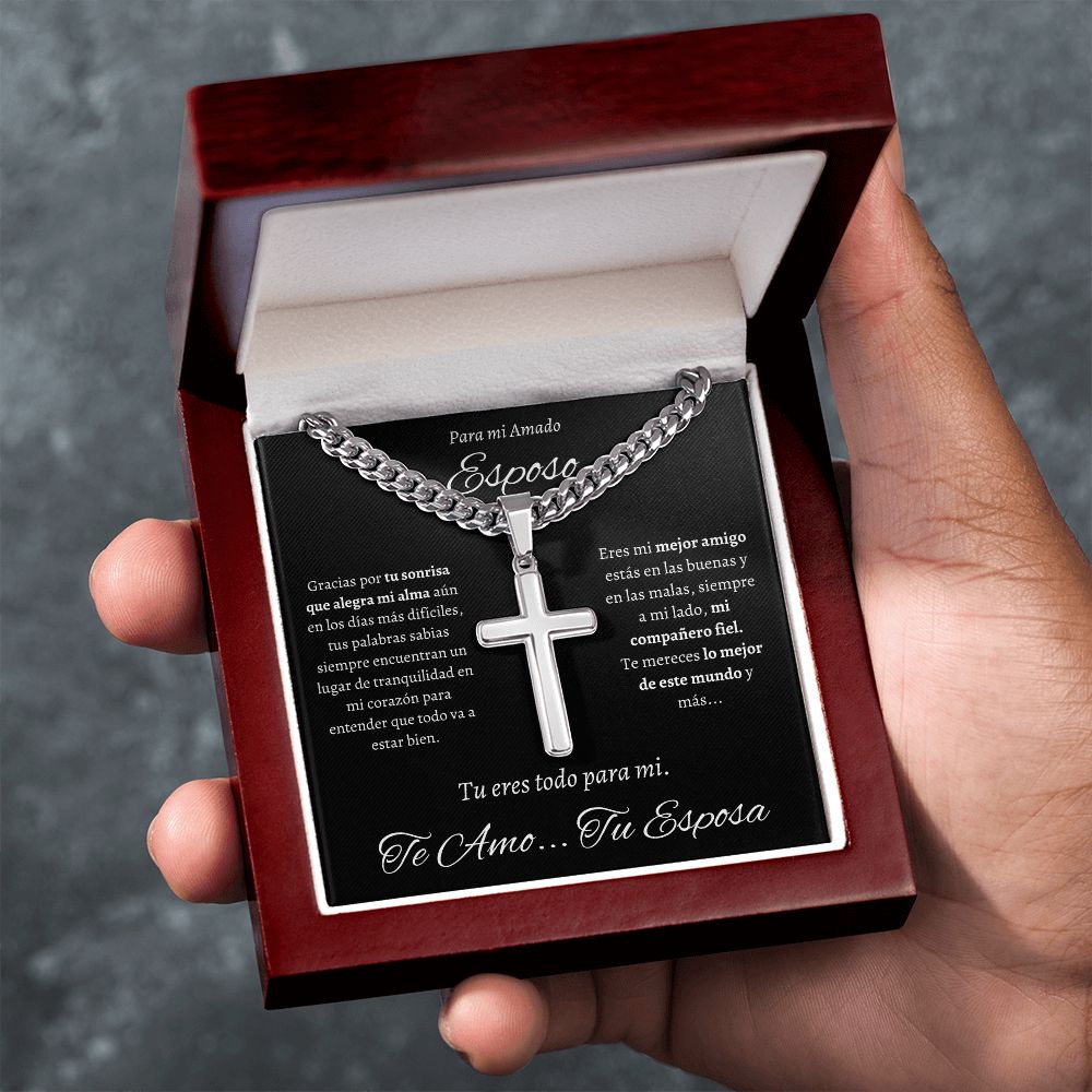 Regalo Para Hombre Collar Cadena Estilo Cubana Con Cruz Artesanal Para Hombre En El Dia Del Padre Aniversario Regalo de Cumpleanos De Esposa Para Esposo