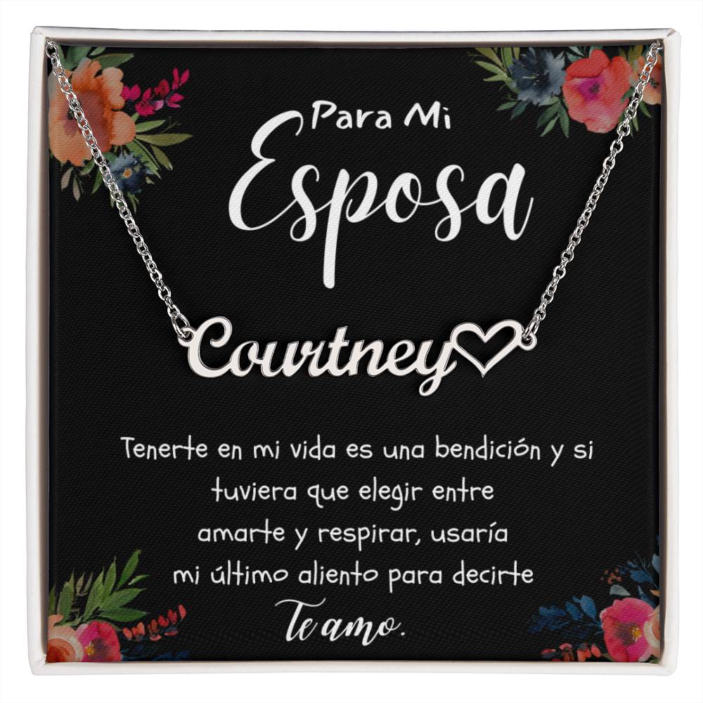 Collar para Esposa Con Nombre Personalizado Regalo Navidad Aniversario de Matrimonio, Cumpleanos o Dia De La Madre Mensaje De Amor De Esposo Para Esposa incluye Caja de Regalo