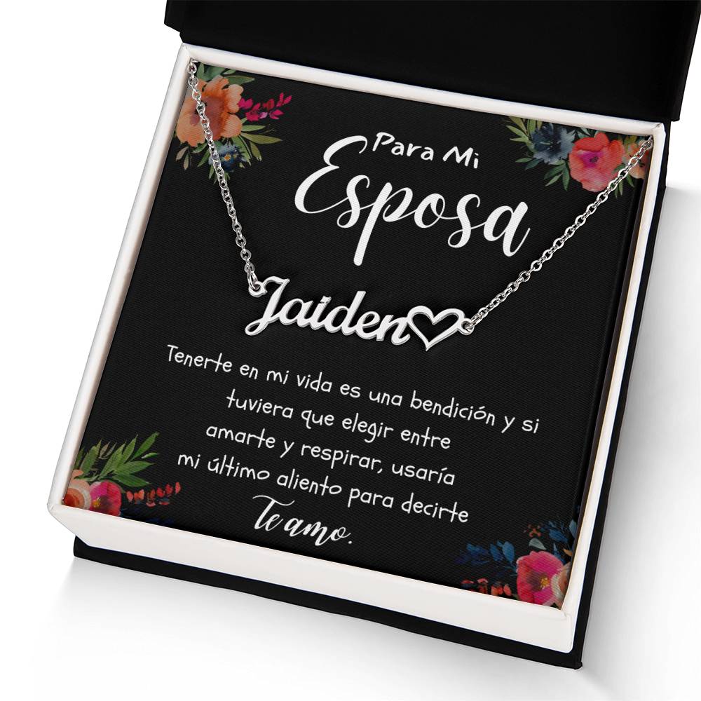 Collar para Esposa Con Nombre Personalizado Regalo Navidad Aniversario de Matrimonio, Cumpleanos o Dia De La Madre Mensaje De Amor De Esposo Para Esposa incluye Caja de Regalo