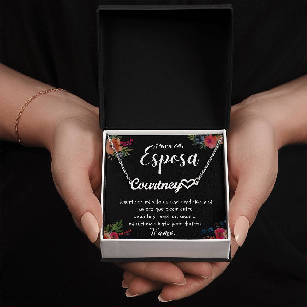 Collar para Esposa Con Nombre Personalizado Regalo Navidad Aniversario de Matrimonio, Cumpleanos o Dia De La Madre Mensaje De Amor De Esposo Para Esposa incluye Caja de Regalo