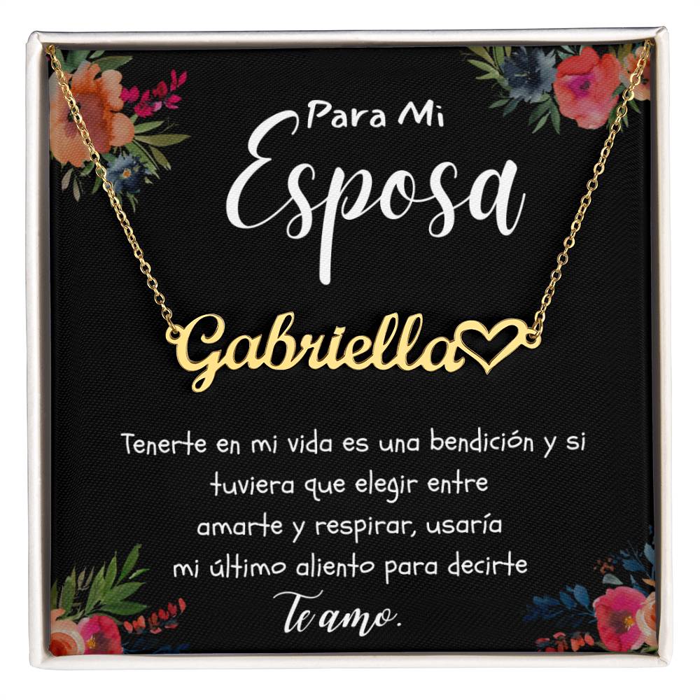 Collar para Esposa Con Nombre Personalizado Regalo Navidad Aniversario de Matrimonio, Cumpleanos o Dia De La Madre Mensaje De Amor De Esposo Para Esposa incluye Caja de Regalo