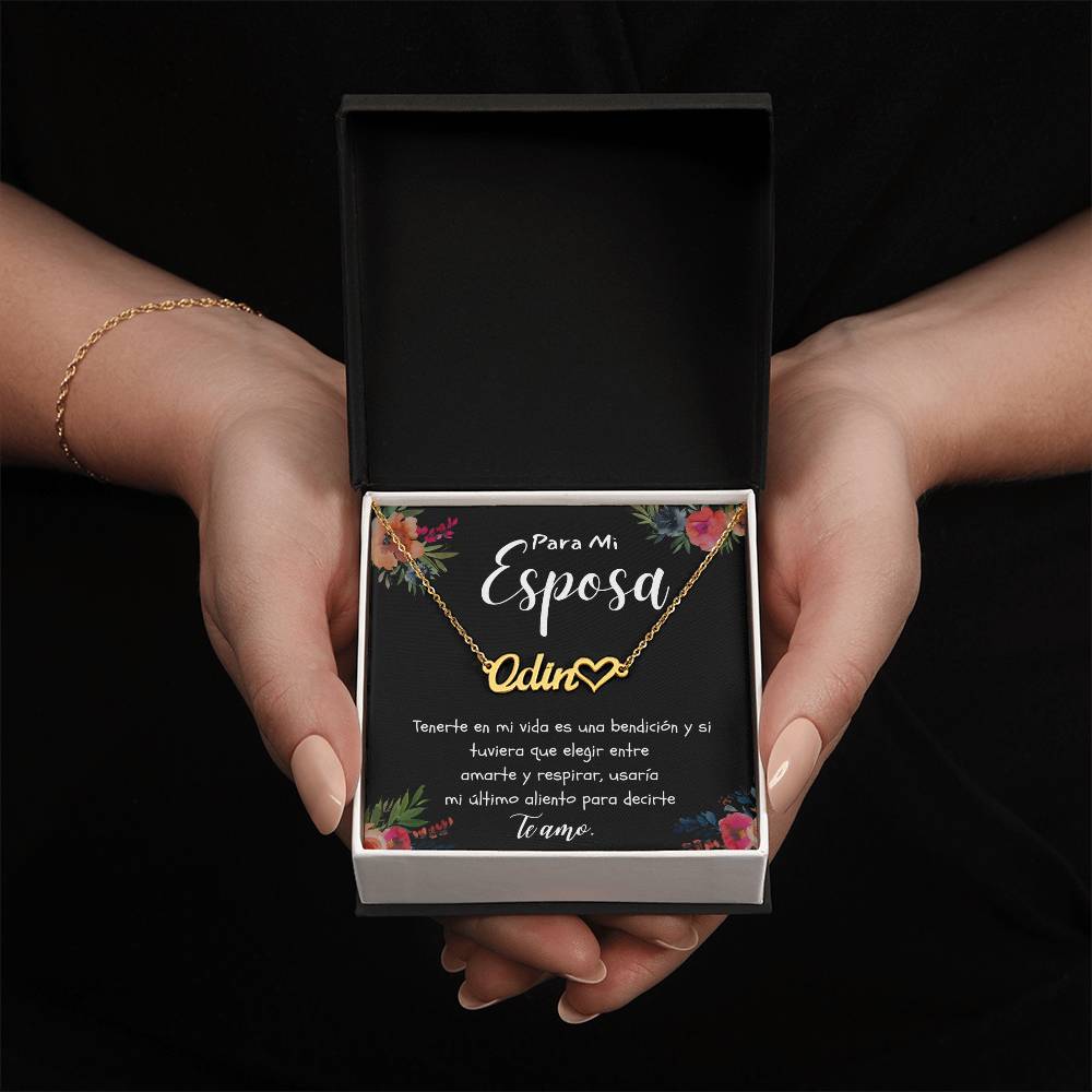 Collar para Esposa Con Nombre Personalizado Regalo Navidad Aniversario de Matrimonio, Cumpleanos o Dia De La Madre Mensaje De Amor De Esposo Para Esposa incluye Caja de Regalo