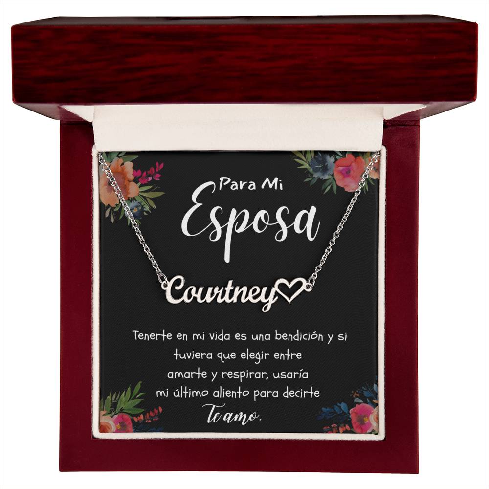 Collar para Esposa Con Nombre Personalizado Regalo Navidad Aniversario de Matrimonio, Cumpleanos o Dia De La Madre Mensaje De Amor De Esposo Para Esposa incluye Caja de Regalo