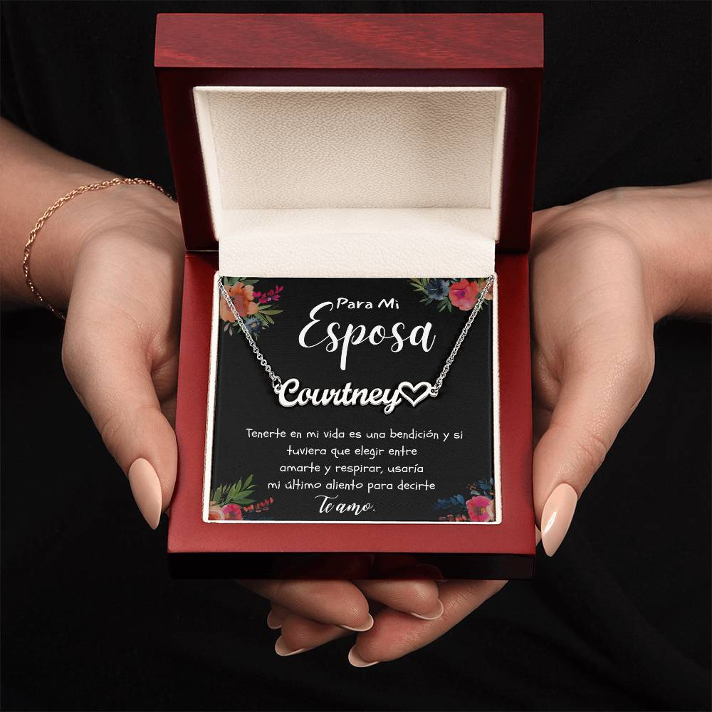 Collar para Esposa Con Nombre Personalizado Regalo Navidad Aniversario de Matrimonio, Cumpleanos o Dia De La Madre Mensaje De Amor De Esposo Para Esposa incluye Caja de Regalo