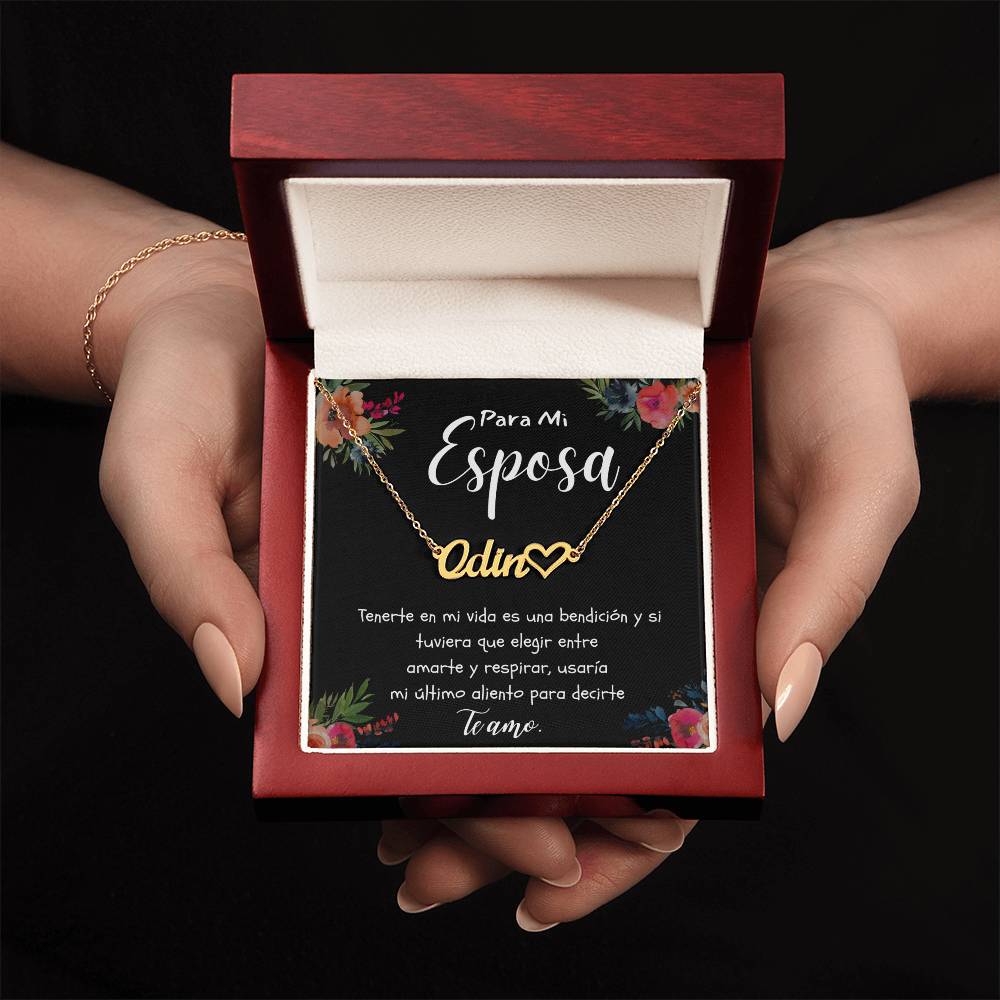 Collar para Esposa Con Nombre Personalizado Regalo Navidad Aniversario de Matrimonio, Cumpleanos o Dia De La Madre Mensaje De Amor De Esposo Para Esposa incluye Caja de Regalo