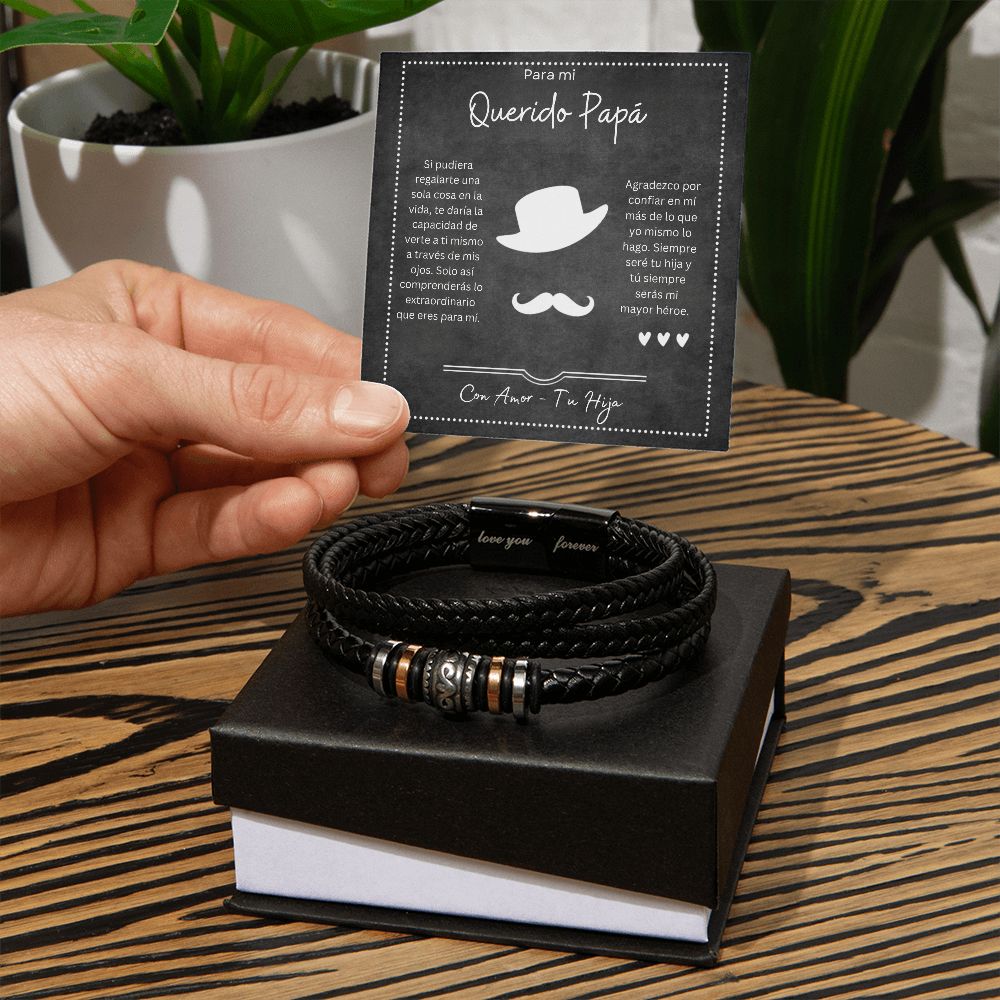 Para Mi Querido Padre Pulsera Para Hombre Brazalete Retro Cuero Negro Trenzado Regalo Para Papa