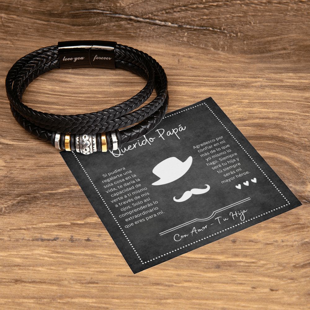 Para Mi Querido Padre Pulsera Para Hombre Brazalete Retro Cuero Negro Trenzado Regalo Para Papa