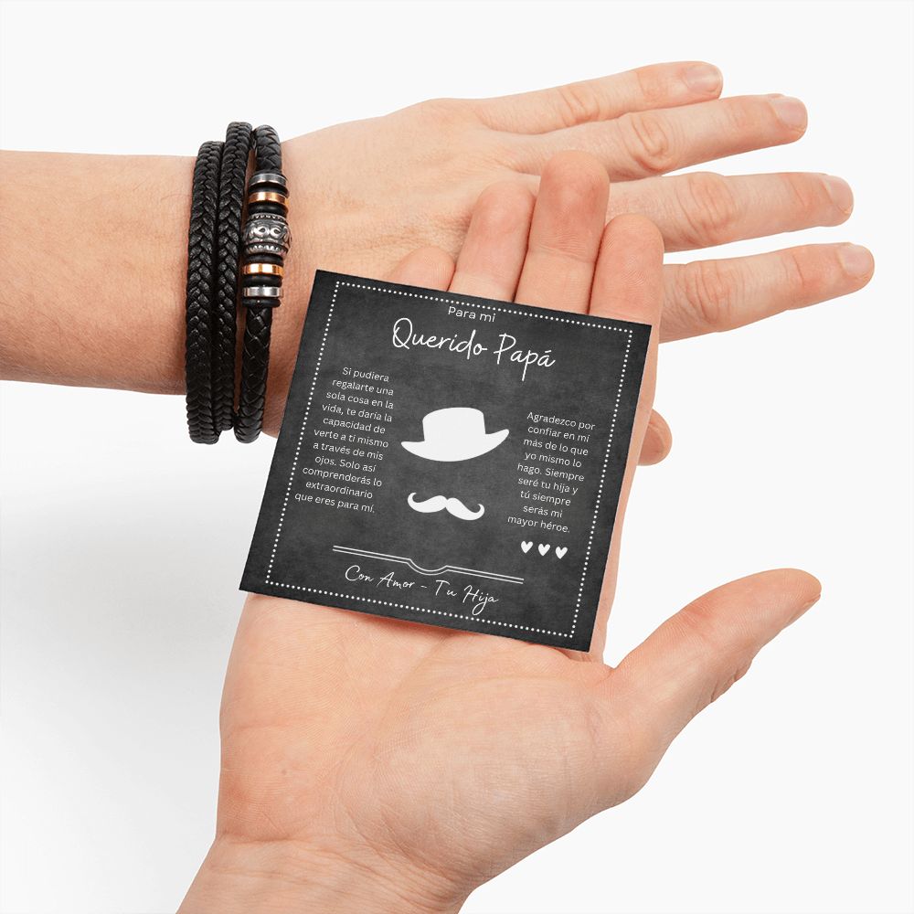 Para Mi Querido Padre Pulsera Para Hombre Brazalete Retro Cuero Negro Trenzado Regalo Para Papa