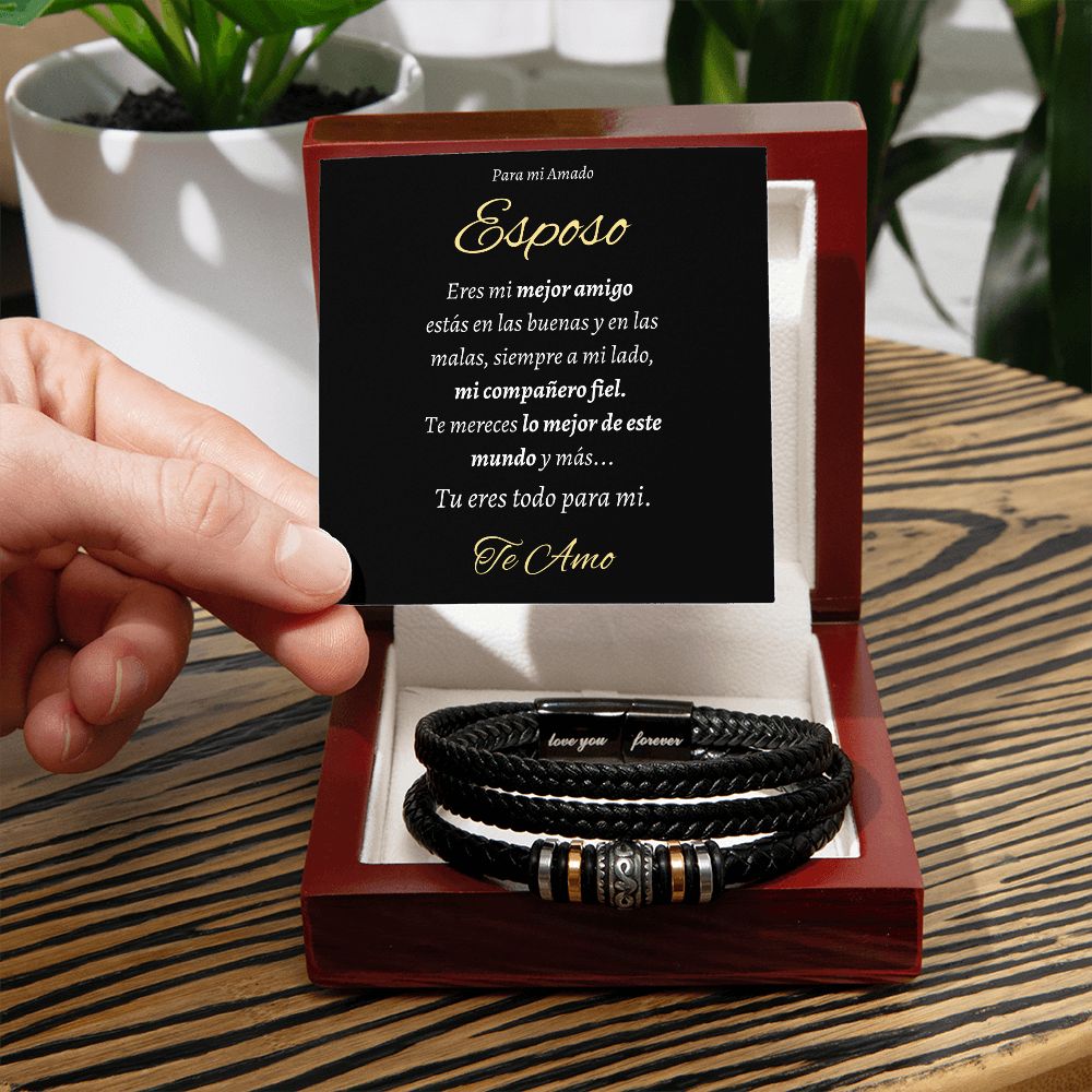 Regalo para Esposo pulsera de cuero vegano trenzado Regalo Aniversario Cumpleanos Dia Del Padre de Esposa Para Esposo