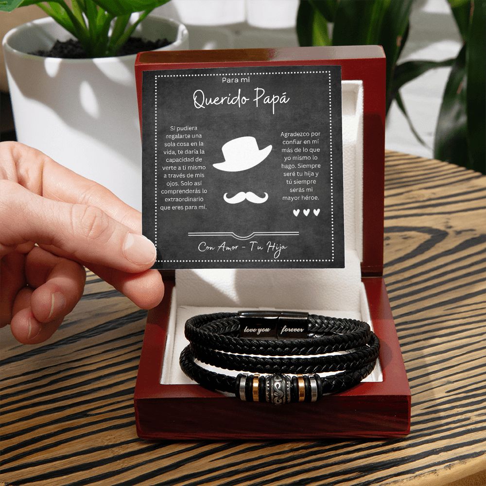 Para Mi Querido Padre Pulsera Para Hombre Brazalete Retro Cuero Negro Trenzado Regalo Para Papa