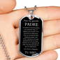 Collar Regalo Para Papa Cumpleaños Con Mensaje Personalizado De Hijo Para Padre Collar de Hombre Dog Tag Collar Militar De lujo: 24"