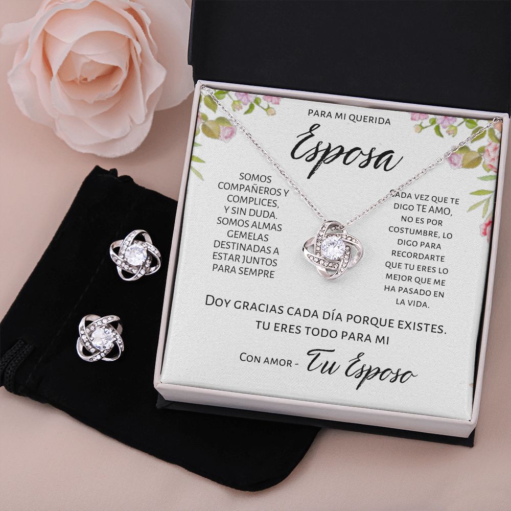 Regalo Para Mi Esposa Set de Aros y Collar Alma Gemela