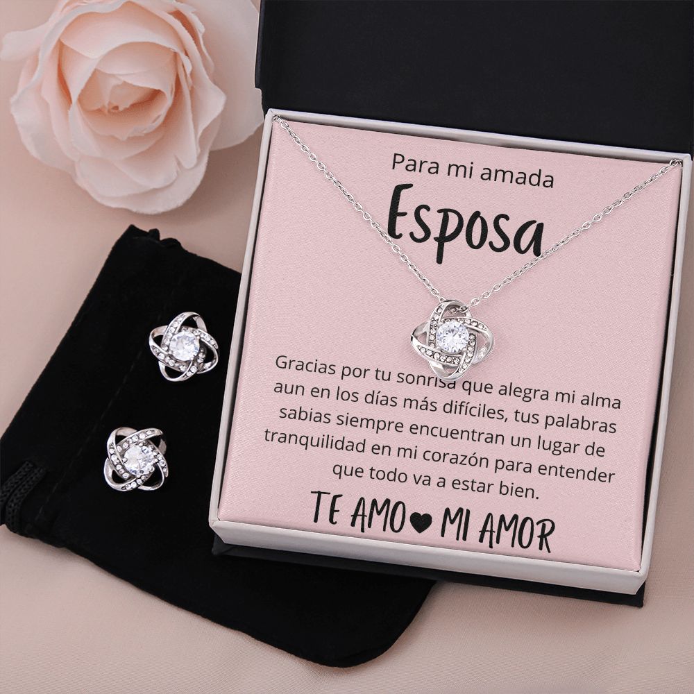 Regalo Para Esposa Regalos de Aniversario Para Mi Esposa Set de Regalo Collar y Aros Para Mujer Plateado y Dorado Regalo Para Mujer Personalizado Aniversario Cumpleanos De Esposo Para Esposa