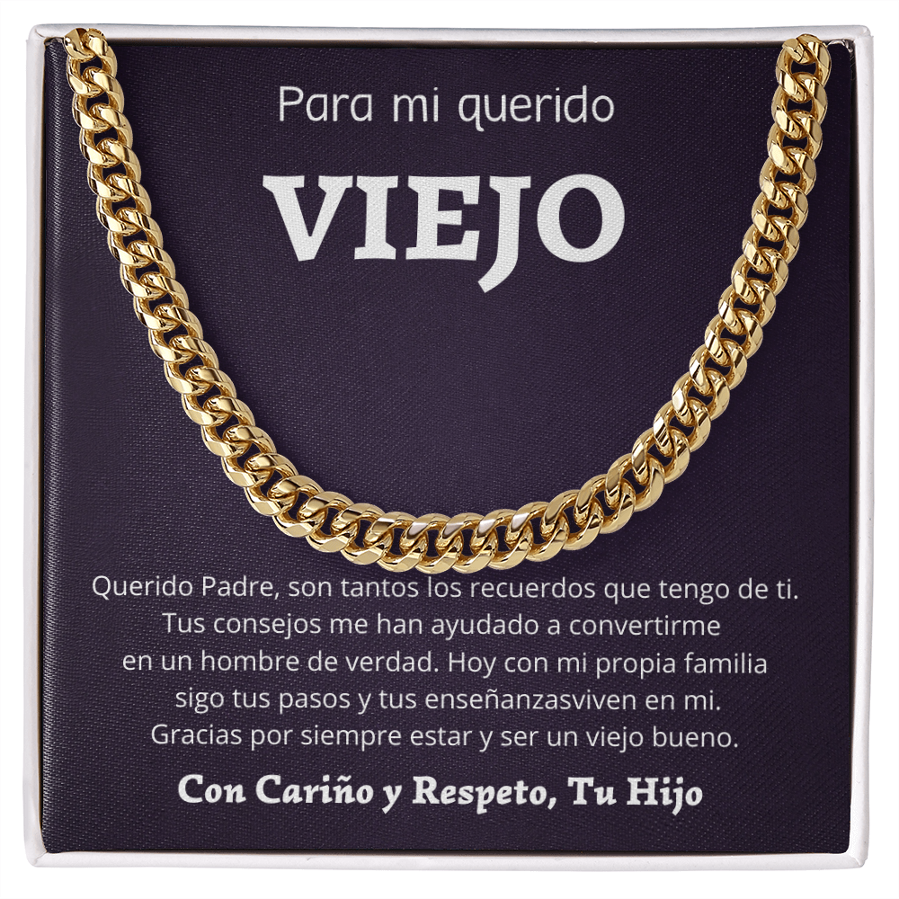 Regalo Para Papa Collar Estilo Cubano Cadena Para Hombre Stainless Steel /14K Gold