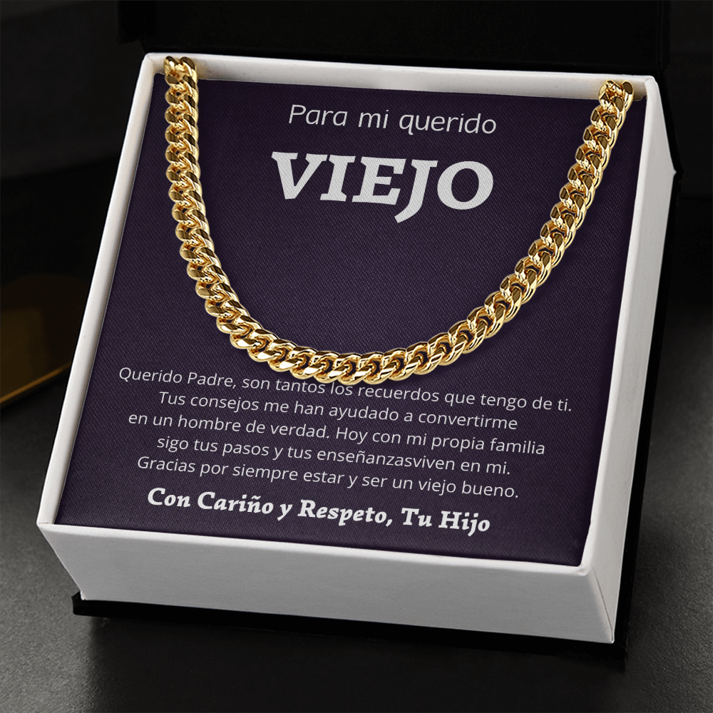 Regalo Para Papa Collar Estilo Cubano Cadena Para Hombre Stainless Steel /14K Gold