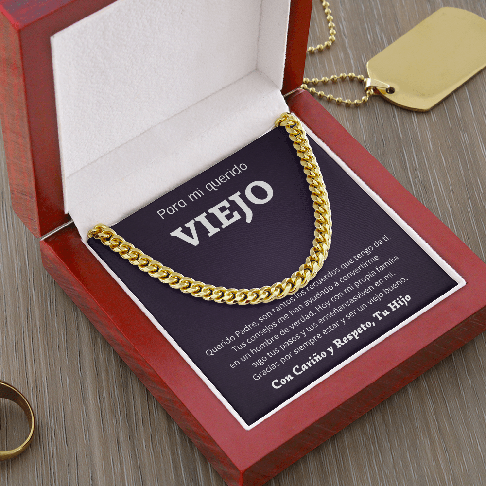 Regalo Para Papa Collar Estilo Cubano Cadena Para Hombre Stainless Steel /14K Gold