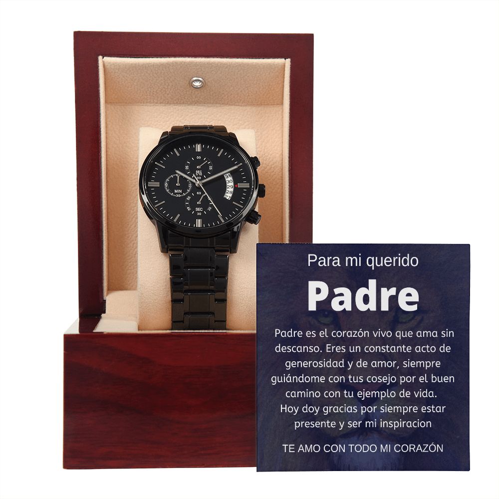 Regalo Para Papa Regalo Para Hombre Reloj Cronógrafo Negro Resistente Al Agua Regalo Con Mensaje Personalizado Para Mi Padre Cumpleanos, Aniversario, Dia Del Padre o Navidad