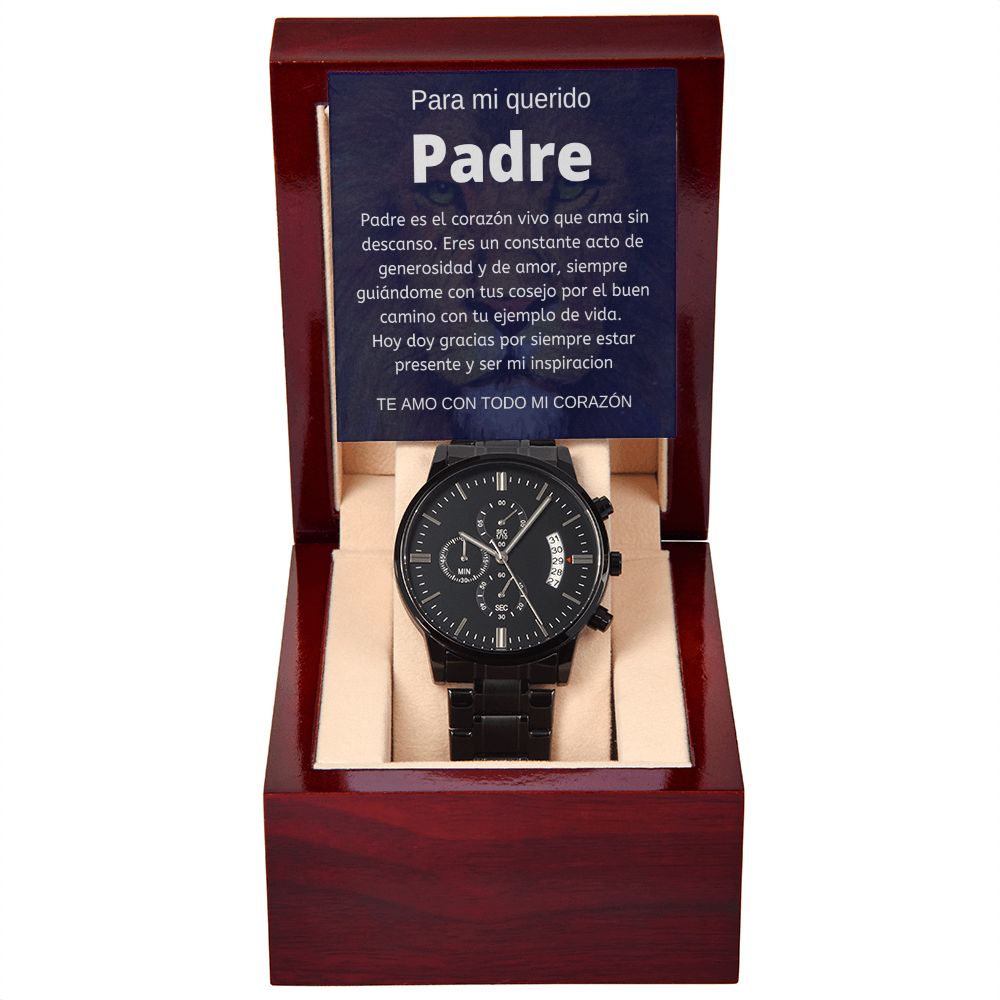 Regalo Para Papa Regalo Para Hombre Reloj Cronógrafo Negro Resistente Al Agua Regalo Con Mensaje Personalizado Para Mi Padre Cumpleanos, Aniversario, Dia Del Padre o Navidad