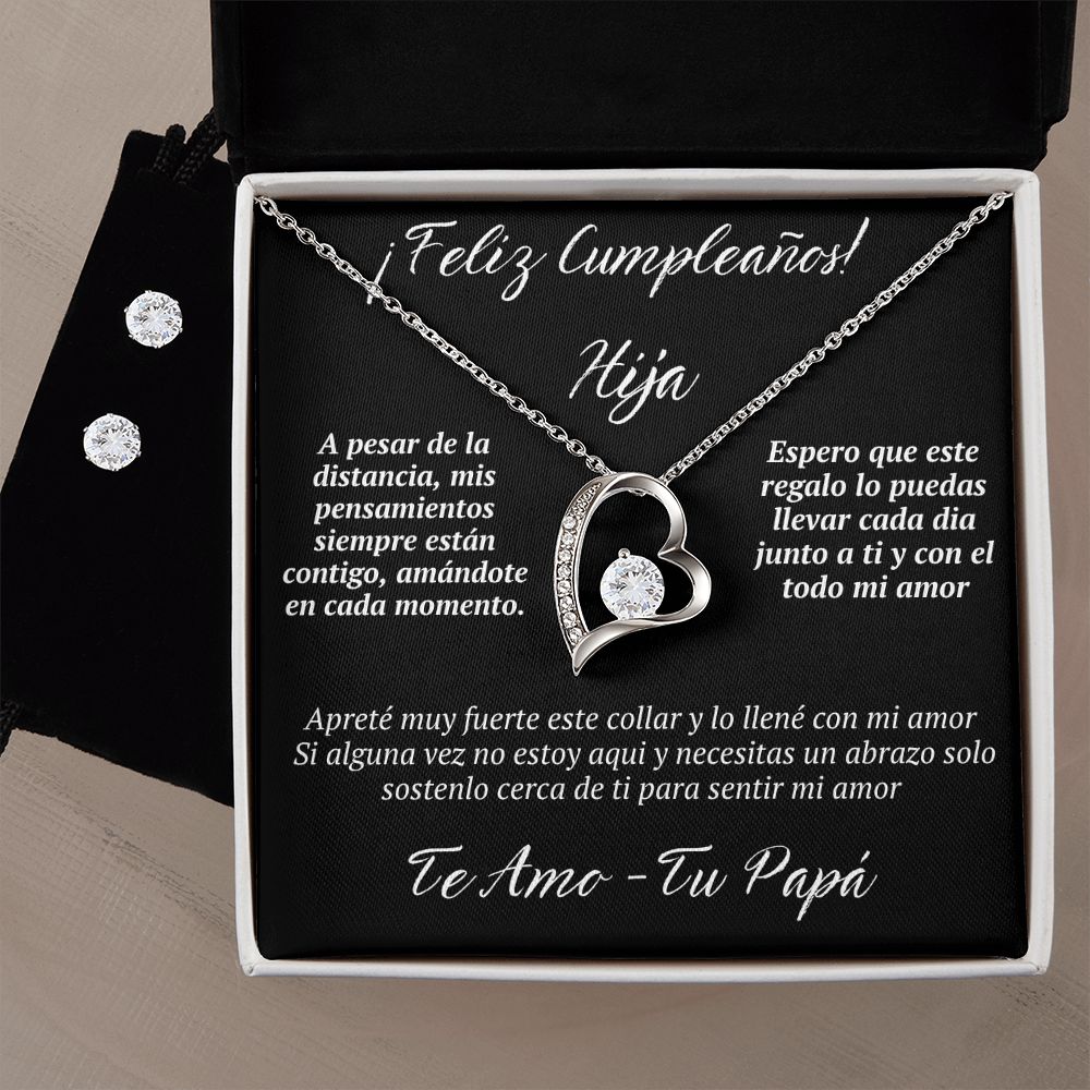Regalo Para Hija a La Distancia Set de Regalo Aretes y Collar de Corazon Para Hija Mujer