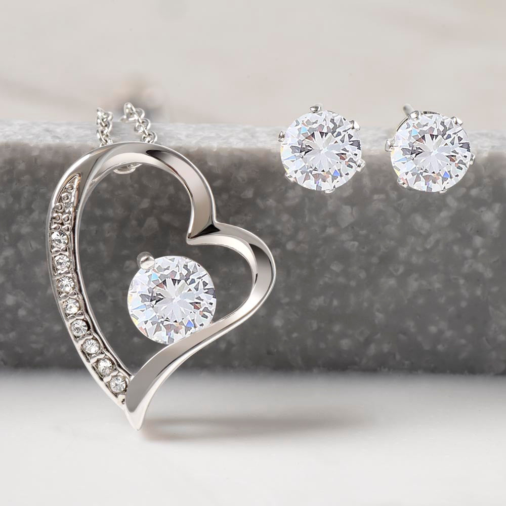 Regalo Para Hija a La Distancia Set de Regalo Aretes y Collar de Corazon Para Hija Mujer