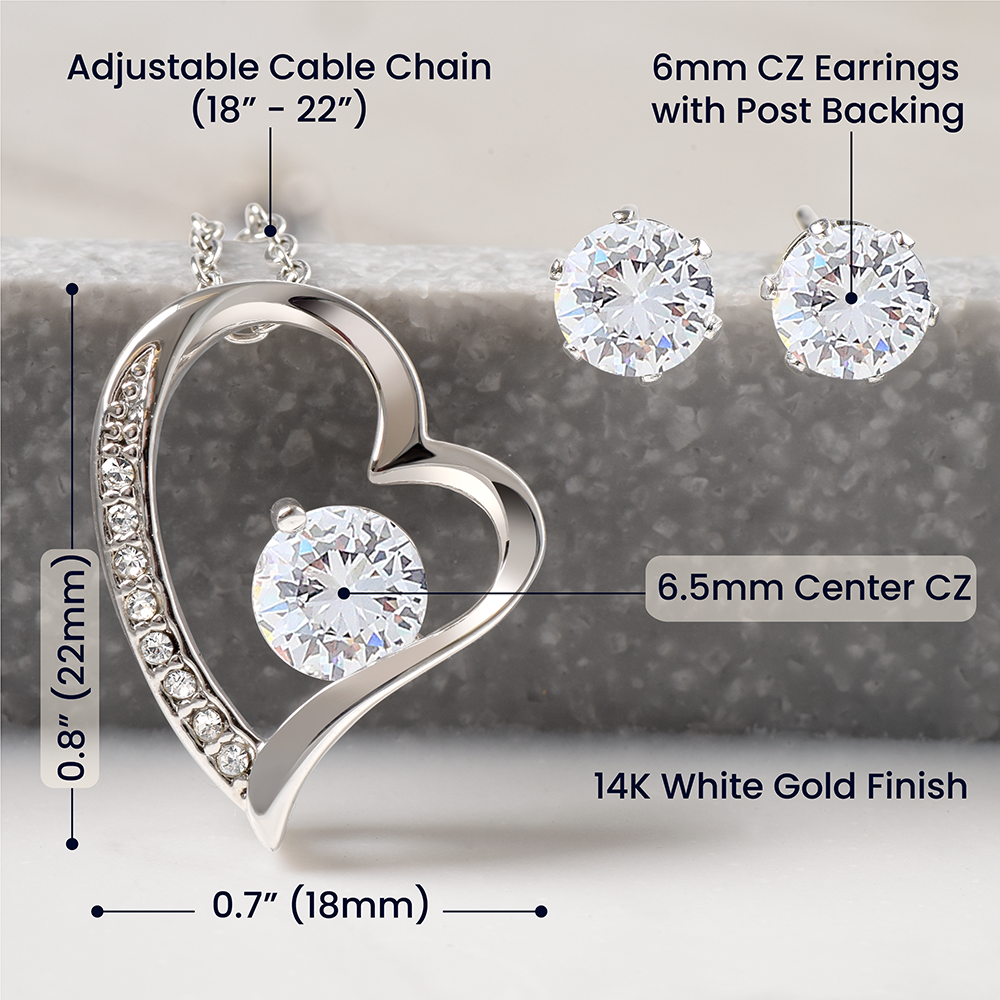 Regalo Para Hija a La Distancia Set de Regalo Aretes y Collar de Corazon Para Hija Mujer