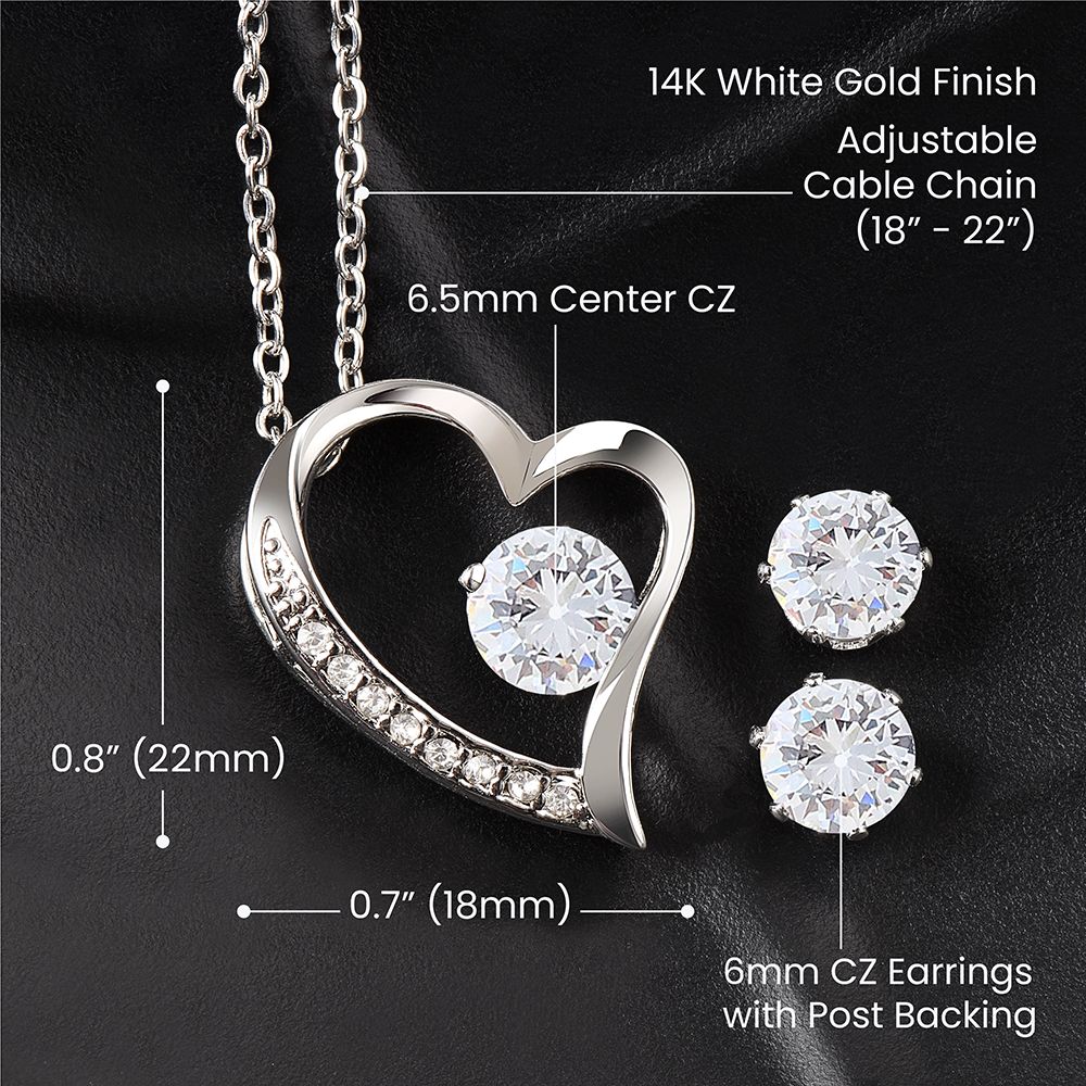 Regalo Para Hija a La Distancia Set de Regalo Aretes y Collar de Corazon Para Hija Mujer