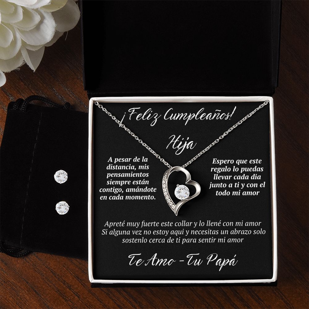 Regalo Para Hija a La Distancia Set de Regalo Aretes y Collar de Corazon Para Hija Mujer