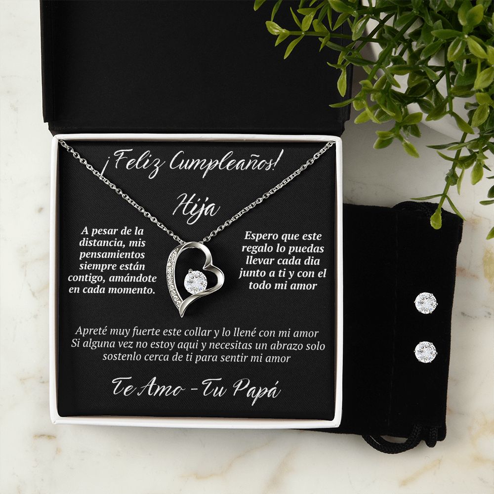 Regalo Para Hija a La Distancia Set de Regalo Aretes y Collar de Corazon Para Hija Mujer