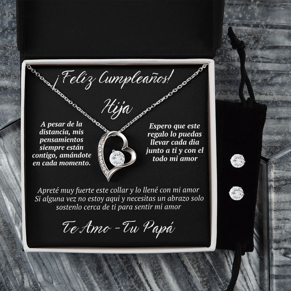 Regalo Para Hija a La Distancia Set de Regalo Aretes y Collar de Corazon Para Hija Mujer