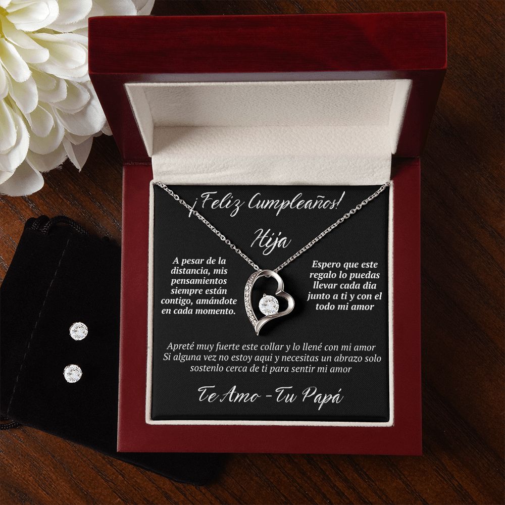 Regalo Para Hija a La Distancia Set de Regalo Aretes y Collar de Corazon Para Hija Mujer