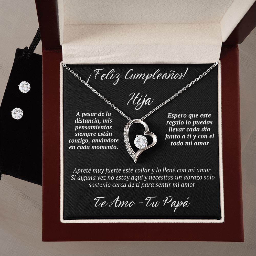 Regalo Para Hija a La Distancia Set de Regalo Aretes y Collar de Corazon Para Hija Mujer