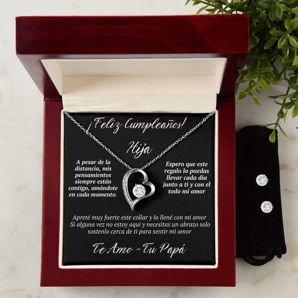 Regalo Para Hija a La Distancia Set de Regalo Aretes y Collar de Corazon Para Hija Mujer