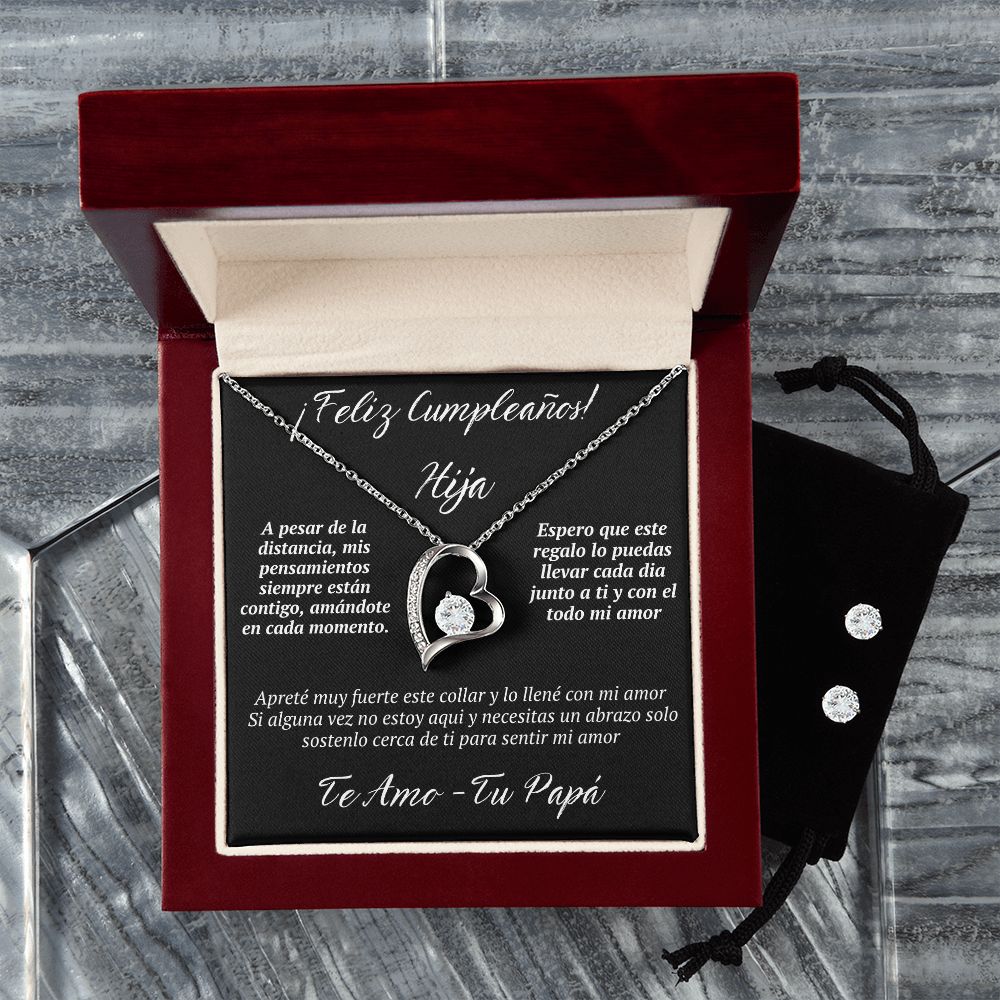 Regalo Para Hija a La Distancia Set de Regalo Aretes y Collar de Corazon Para Hija Mujer