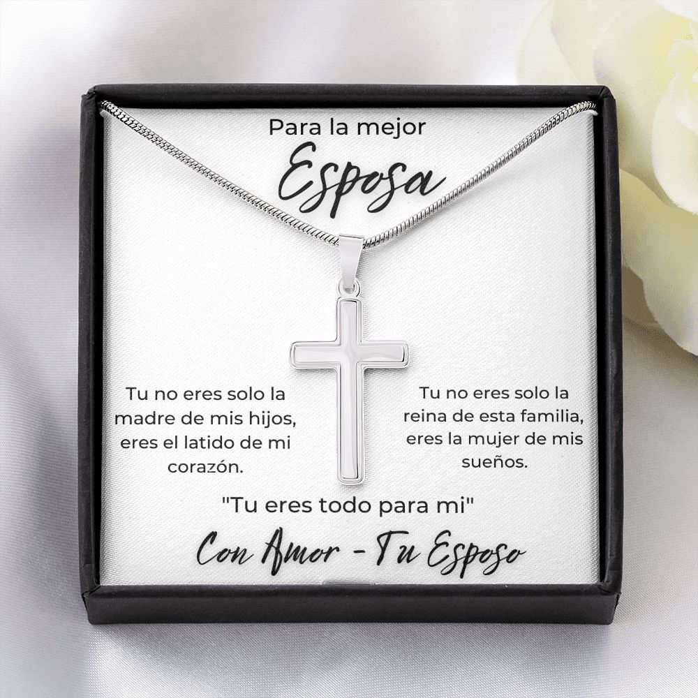 Regalo Para Esposa Joya Para Mujer Collar Con Cruz Joyeria De Esposa Aniversario Cumpleanos o Dia De La Madre Cruz de Acero Inoxidable Hecha a Mano Con Mensaje Personalizado