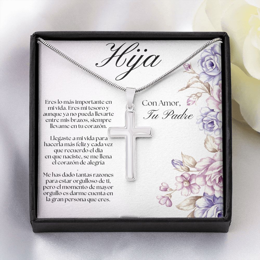 Regalo Para Mi Hija Collar De Cruz Con Mensaje Personalizado / Regalo Crucifijo De Papa Para Hija