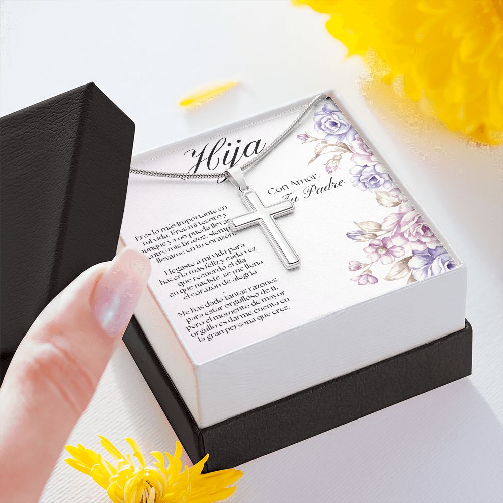 Regalo Para Mi Hija Collar De Cruz Con Mensaje Personalizado / Regalo Crucifijo De Papa Para Hija