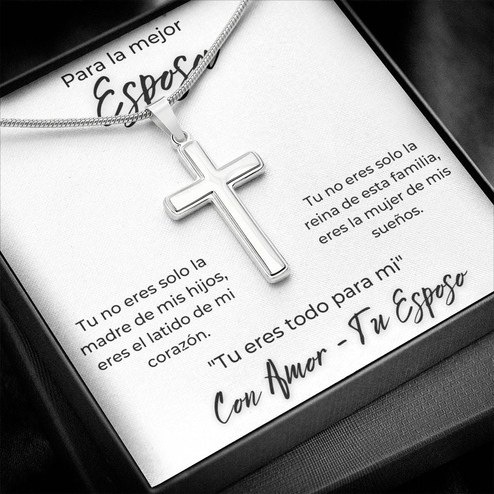 Regalo Para Esposa Joya Para Mujer Collar Con Cruz Joyeria De Esposa Aniversario Cumpleanos o Dia De La Madre Cruz de Acero Inoxidable Hecha a Mano Con Mensaje Personalizado